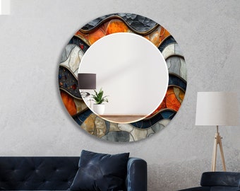 Blauwe ronde wandspiegel van gehard glas met mozaïek - ijdelheidsdecor: