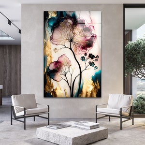 Tempered Glass Art-Glass Printing Art-Tempered Glass Wall Art-Glass Wall Decor-Home Decor-Alcohol ink Flower Wall Art-Floral Wall Decor