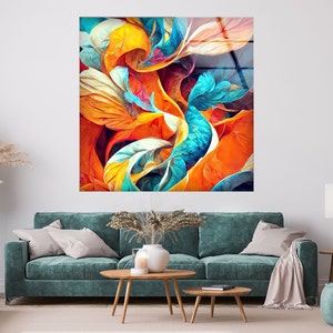 Moderne Wandkunst aus gehärtetem Glas, Druck auf Glas, Blatt-Wandbehang, Levaes Kunst