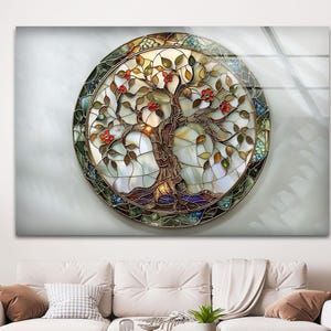 Jeweled Round Tree Glass Wall Art, Modern Wall Art, Unique Wall Art, Large Wall Art, Home Decor, Gift for Her, Housewarming Gift