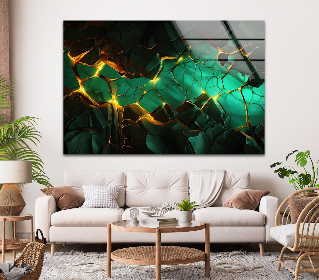 Green Abstract Tempered Glass Wall Art - Round Printing - Home Decor - Etsy