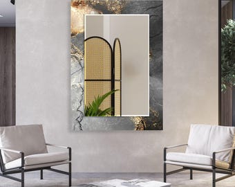 Asymmetrical Tempered Glass Wall Mirror: Large Round Mirror for Bathroom decor
