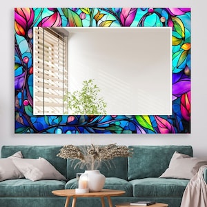 Glasmalerei Blumenspiegel: Handgefertigte Boho Chic Wanddekoration