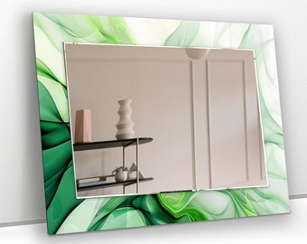 Tempered Glass Mirror Wall Decor for Bathroom Mirror-Entryway Wall Mirror-Circle Mirror-Vanity Mirror-Green wall Mirror-Stained Mirror