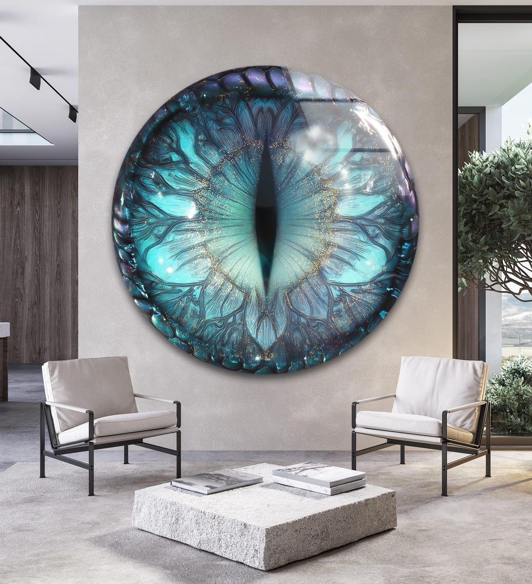 Dragon Eye Glass Wall Art: Teal & Blue Fantasy Creature Decor - Etsy