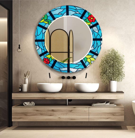 Asymmetrischer Wandspiegel aus gehärtetem Glas: Bunt-Mosaik-Dekor
