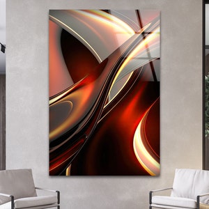 Tempered Glass Art, Glass Printing Art, Tempered Glass Wall Art, Red Abstract Art, Red Fractal Art, Abstract Wall Art, Abstract Wall Arts