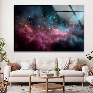 Galaxy Nebula Space Wall Art on Tempered Glass, Modern Cosmic Cloud Print for Sci, Fi glass art prints, Astronomy, Inspired Universe Artwork