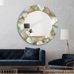 Tempered glass mirror featuring iridescent pearl details on the frame