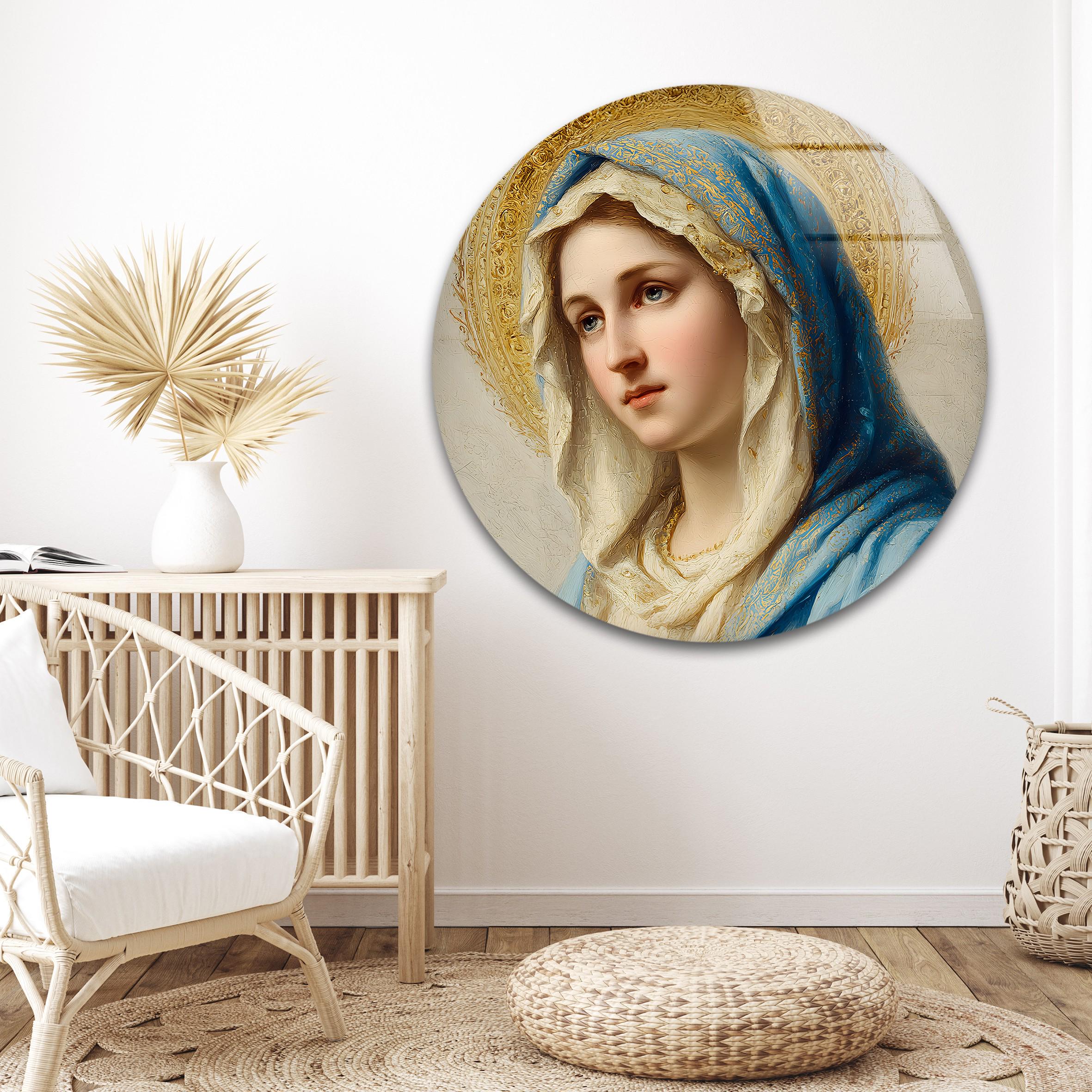 聖母マリア強化ガラス製ウォールアート、金色の光輪、宗教装飾 - Etsy 日本
