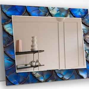 Blue Tempered Glass Wall Mirror: Asymmetrical Modern Decor