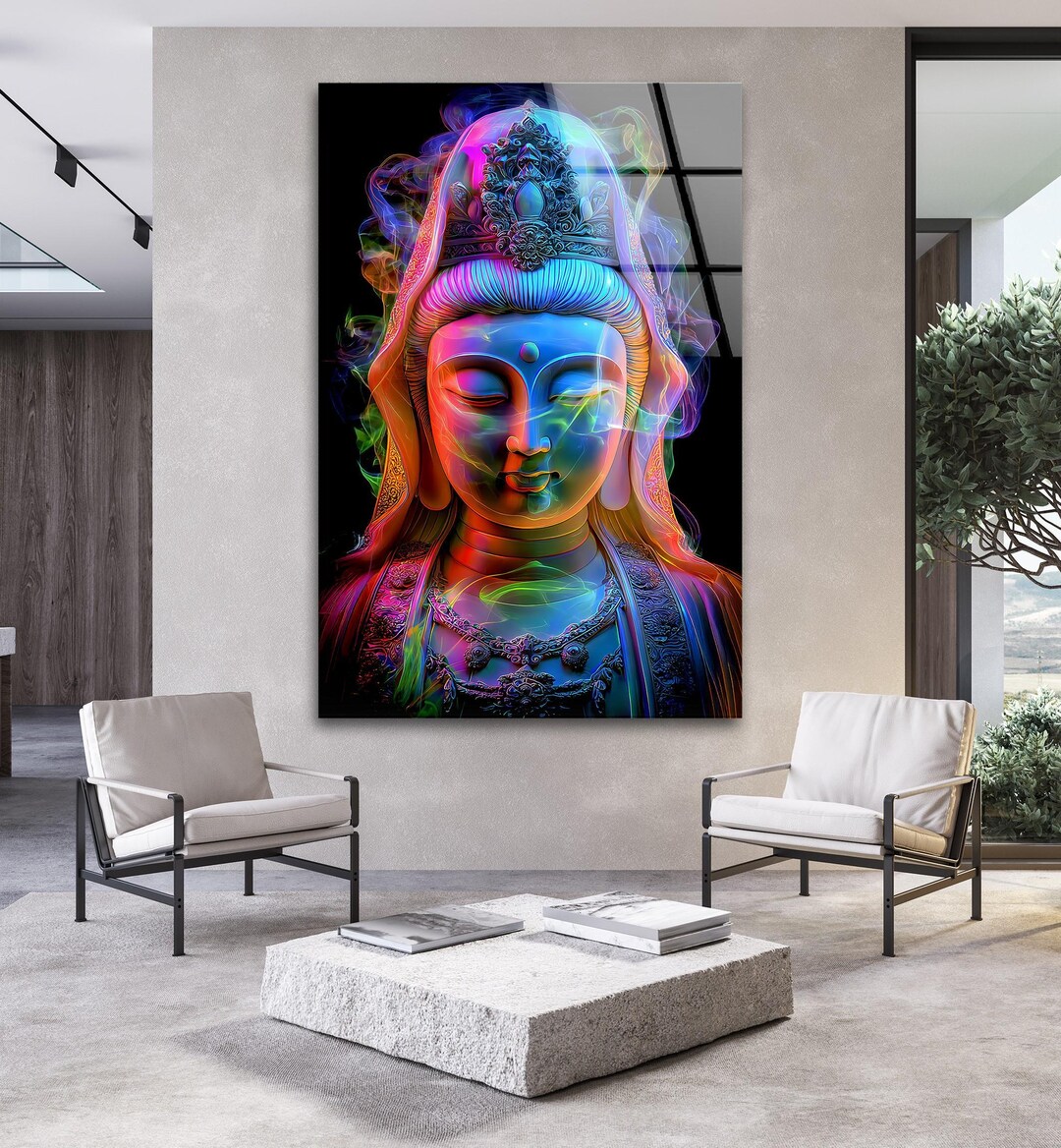 Neon Buddha Glass Wall Art – Spiritual Zen Decor - Etsy