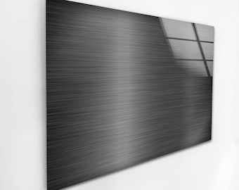 Abstract Brushed Metal Glass Wall Art, Silver Grey Texture, Modern Office Decor