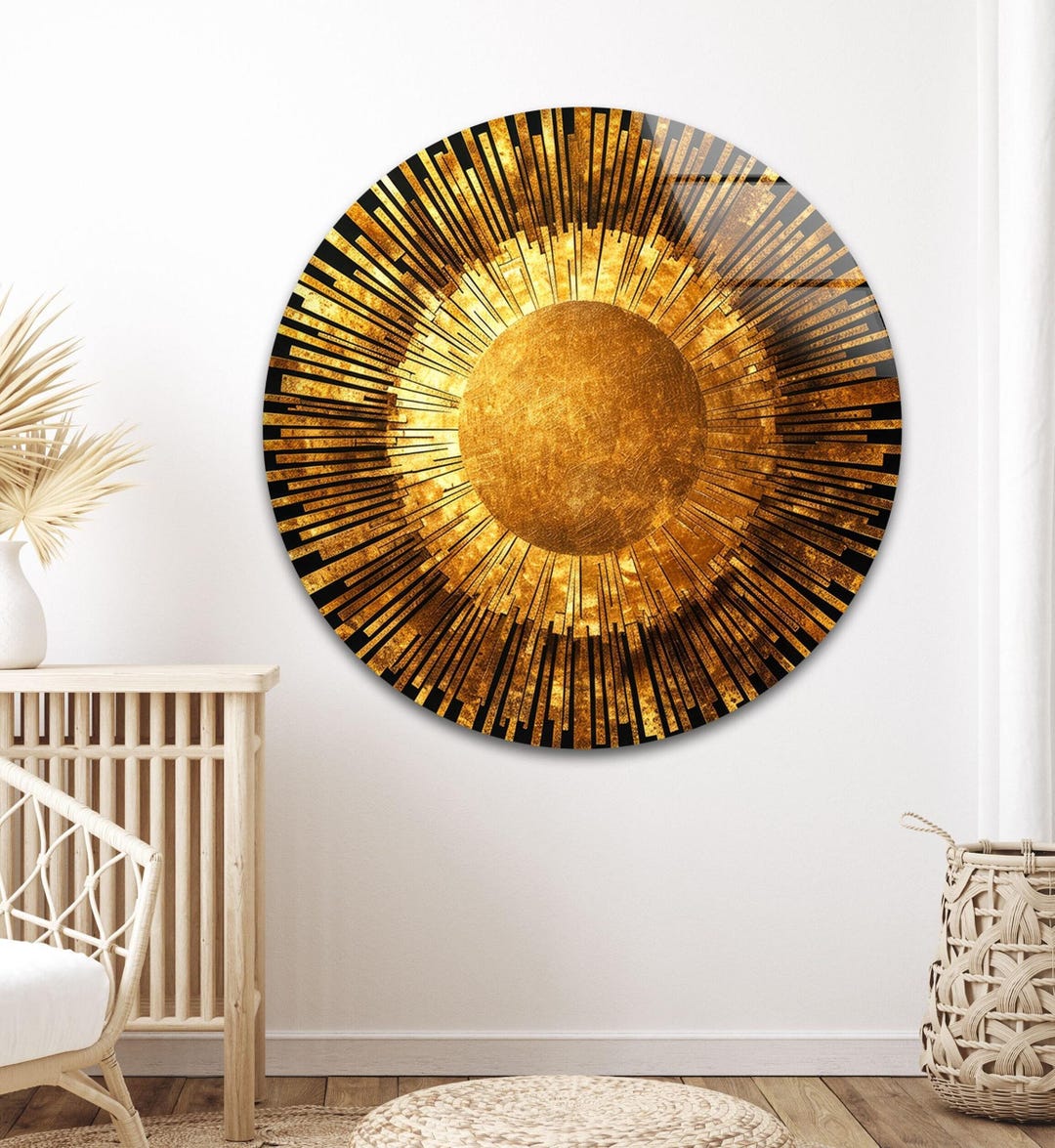 Gold Sunburst Tempered Glass Wall Art: Modern Home Decor - Etsy