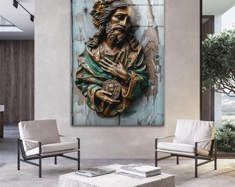 Retrato de Jesús en vidrio templado para pared, decoración cristiana sagrada.