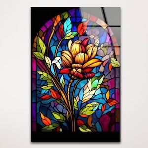Arte de pared de vidrio templado con estilo vitral floral