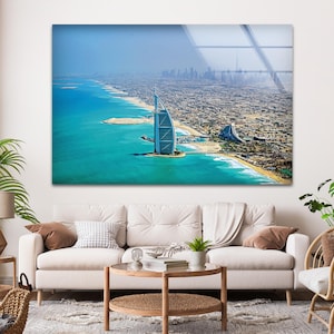 Burj al-Arab Tempered Glass Wall Art: Dubai Cityscape Print