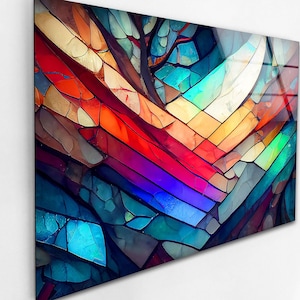 Colorful Mosaic Tempered Glass Wall Art: Abstract Rainbow Print