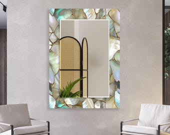Asymmetrical Tempered Glass Wall Mirror: Modern Pearl Effect Design