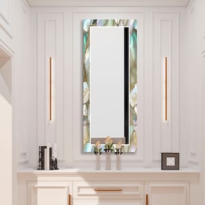 Unique tempered glass mirror with glowing pearl finish on the edges