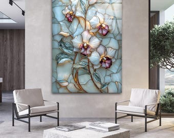 Weiße Orchidee Glaswandkunst: Elegante Blumendekoration