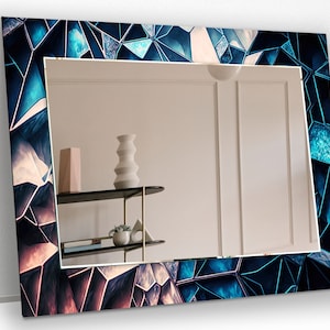 Tempered Glass Bathroom Wall Art, Round Stained Vanity Mirror, glass art printsative Bedroom Entryway Mirror