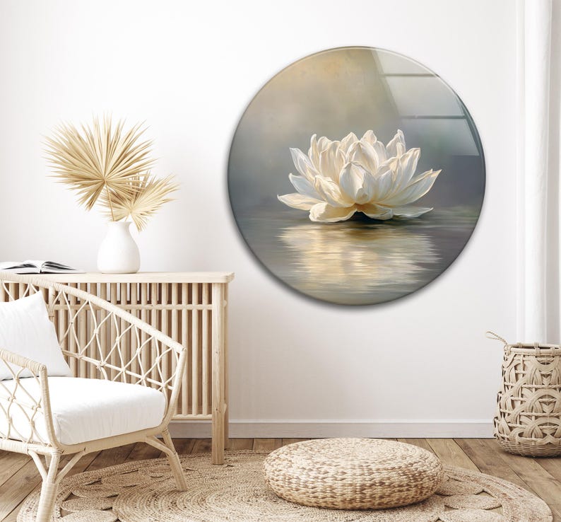 White Lotus on Water Glass Wall Art – Zen Spa Tempered Panel Decor - Etsy
