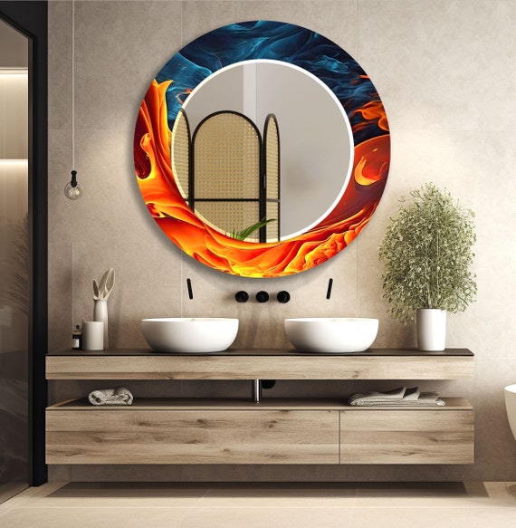 Red Tempered Glass Bathroom Mirror Round Rectangular Decorative Wall Mirrors for Bedroom Etsy