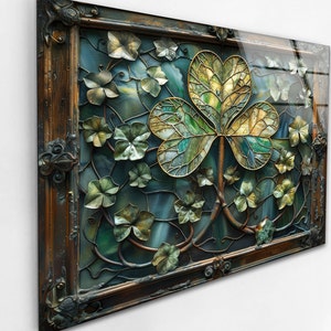 Clover Tempered Glass Wall Art: Botanical Floral Decor