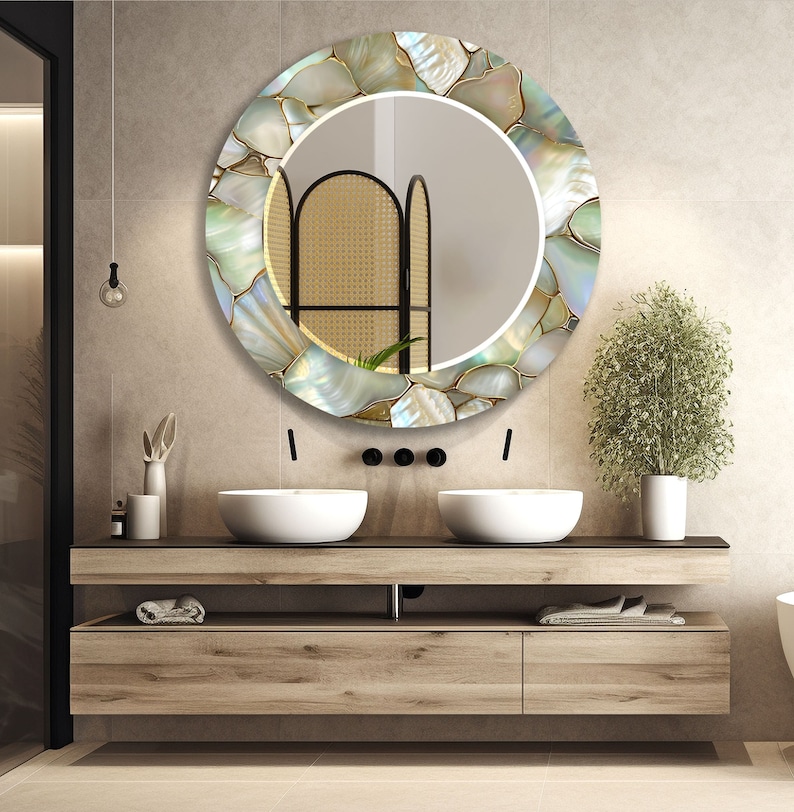 Decorative tempered glass wall mirror reflecting natural light indoors