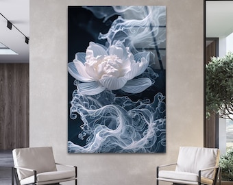 Tempered Glass Art, Glass Printing Art, Tempered Glass Wall Art, White Rose glass art prints, Alcohol ink Flower Wall Art, Floral Wall Art