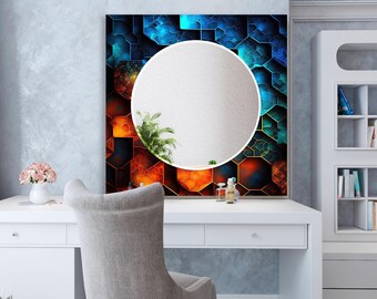 Modern Tempered Glass Bathroom Mirror, Entryway Bedroom or Framed Wall Art