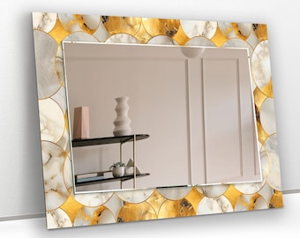 Tempered Glass Mirror Wall Decor for Bathroom Mirror-Entryway Wall Mirror-Circle Mirror-Vanity Mirror-Gold Mosaic Mirror-Golden Mirror