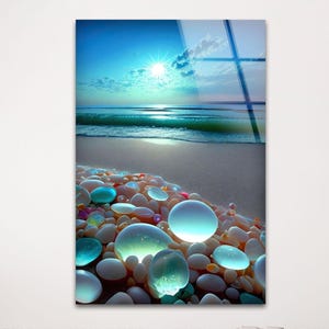 Ocean Sunset Tempered Glass Wall Art: Coastal Beach Print