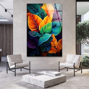 Gehärtete Glasblatt-Wandkunst, botanischer Glasdruck, Wandbehang