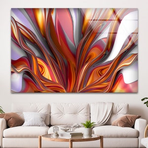 Tempered Glass Art, Glass Printing Art, Tempered Glass Wall Art, Red Abstract art, Red Fractal Wall Art, Art Deco