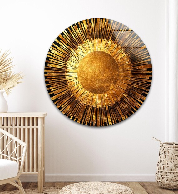 Golden Sunburst Glass Wall Art, Radiant Circle Design - Etsy