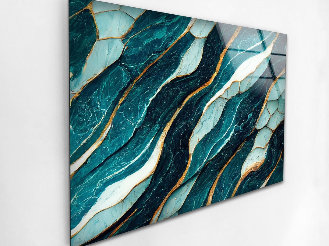Green Abstract Marble Tempered Glass Wall Art: Modern Home Decor - Etsy