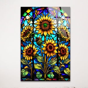 Arte mural de girasoles de vidrio templado: decoración de vitrales