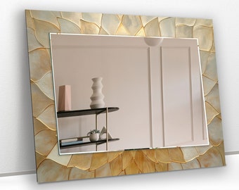Tempered Glass Mirror Wall Decor for Bathroom Mirror-Entryway Wall Mirror-Circle Mirror-Vanity Mirror-Golden Leaves Mirror-Gold Mirror