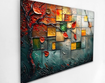 Colorful Abstract Squares Glass Wall Art, Modern Patchwork Texture Photo Print, Vibrant Contemporary Glass Wall Decor for Living Room