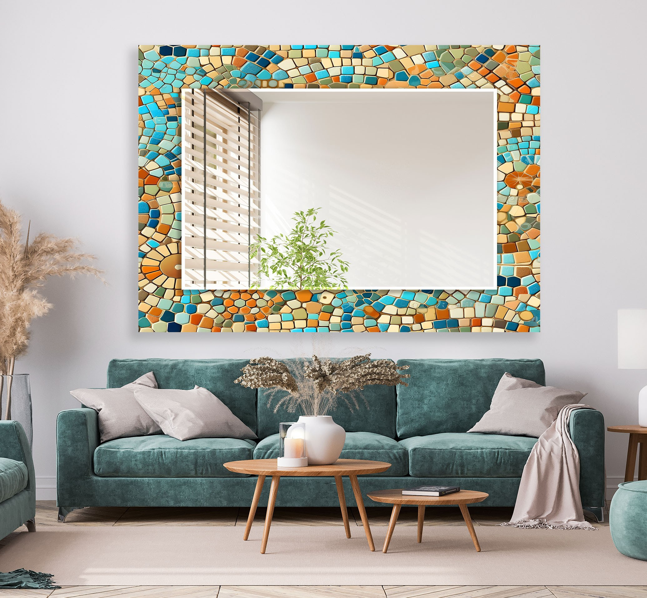Asymmetrical Tempered Glass Wall Mirror: Modern Mosaic Decor - Etsy, image size:2071x1912