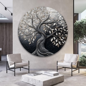 Silver Tree of Life Glass Wall Art: Modern Metallic Nature Decor