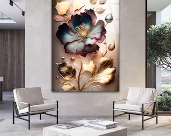 Tempered Glass Wall Art, Floral Glass Art, Flower Wall Art, Luxury Floral Glass Wall Art, Large Botanical Wall Art, Glass Printing Art