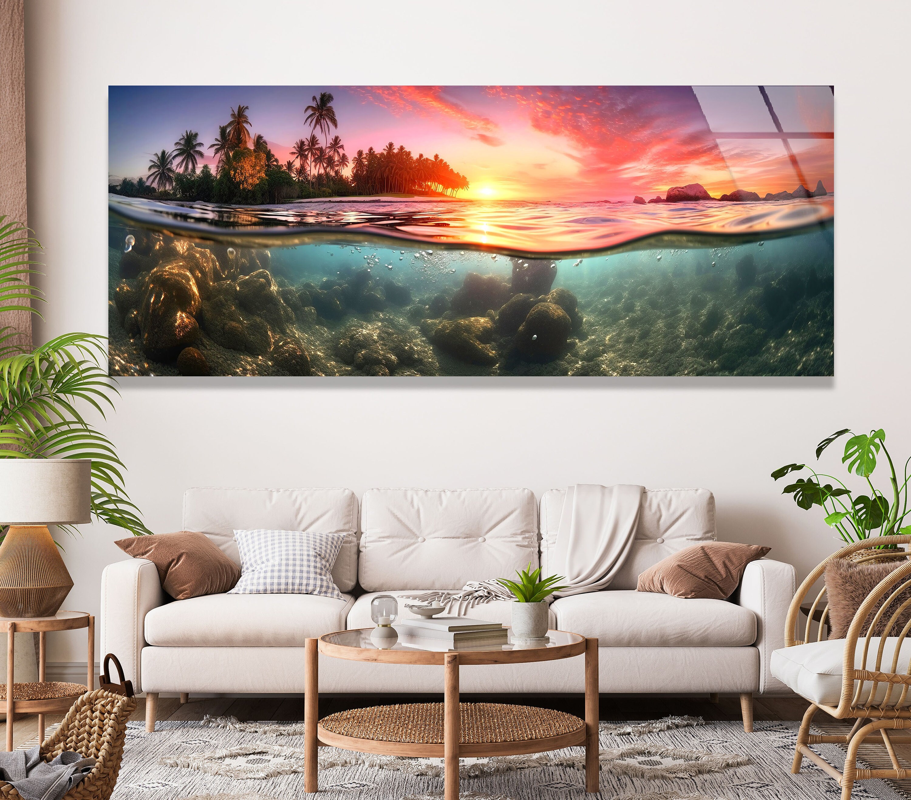 Ocean Aquarium Tempered Glass Wall Art: Panoramic Under Sea Decor