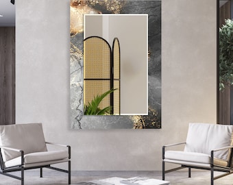 Asymmetrical Tempered Glass Wall Mirror: Large Round Mirror for Bathroom decor