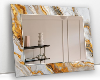 Tempered Glass Mirror Wall Decor for Bathroom Mirror-Entryway Wall Mirror-Makeup Mirror-Vanity Mirror-Gold marble Mirror-Gold Mirror
