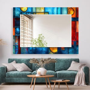 Asymmetrische wandspiegel van gehard glas: modern gebrandschilderd spiegeldecor
