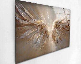 Golden Angel Wings Glass Wall Art, Modern Wall Art, Unique Wall Art, Large Wall Art, Home Decor, Gift for Her, Housewarming Gift