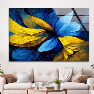 Arte de pared de vidrio templado floral, estampado floral